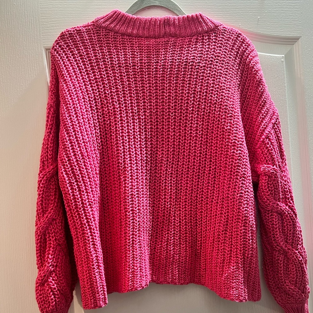 Kookai Switzerland Sweater NWT Hand Knit Pink Cable Knit Relaxed Fit Beautiful! - Picture 10 of 13